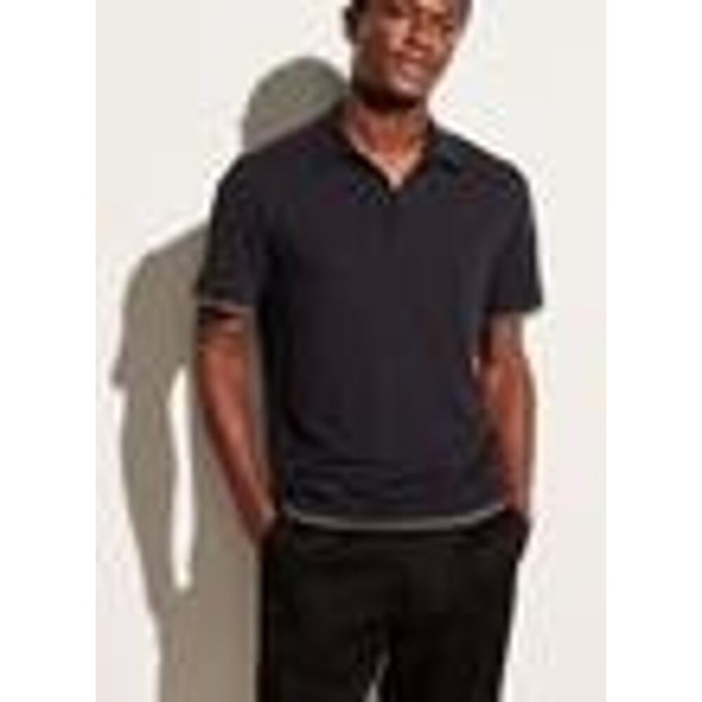 Vince Men's Double Layer Pima Cotton Short Sleeve Polo Shirt Black Size M NWOT
